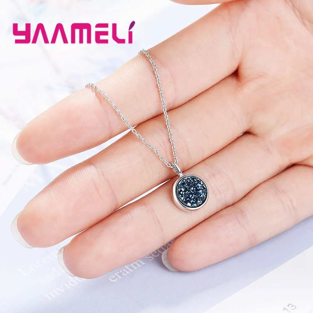 Vintage Retro Blue Glass Necklaces 925 Sterling Silver Shining Pieces AAA Cubic Zircon Stone Pendant Women Female Gift Jewelry | Украшения