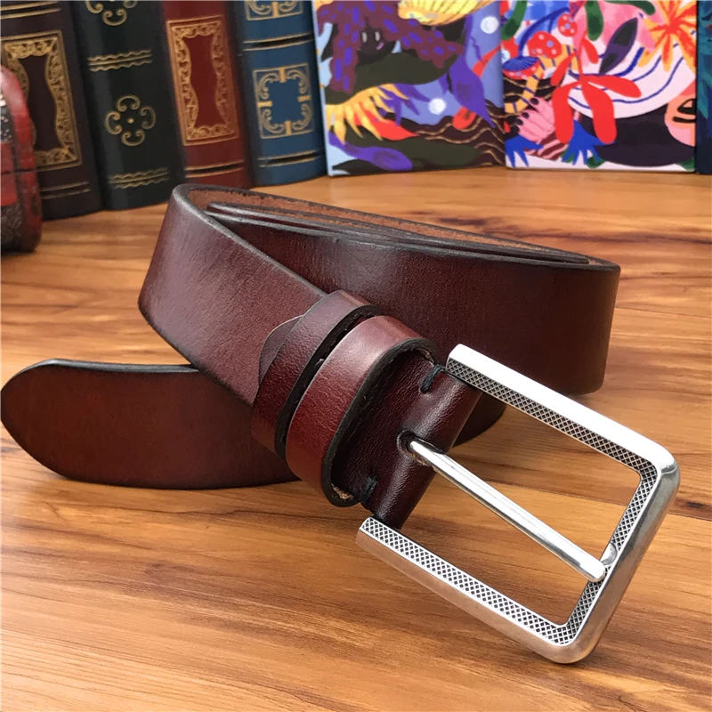 Качественный мужской ремень из натуральной кожи винтажный с пряжкой кожаный