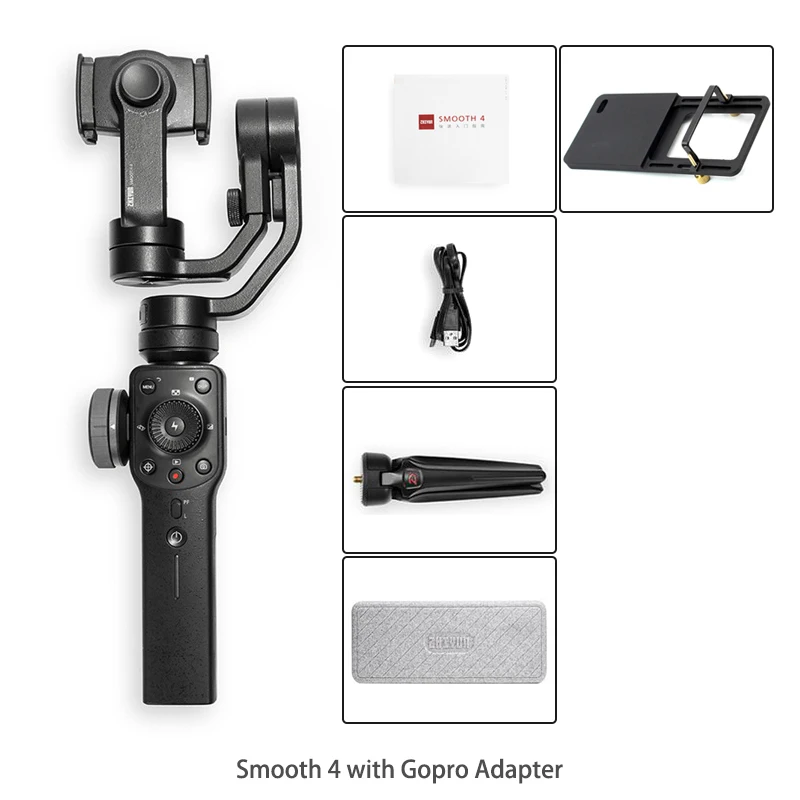 Zhiyun Smooth 4/Q2 3-осевой Карманный карданный стабилизатор для смартфона для iPhone XS XR X 8Plus и huawei& XiaomMi Gopro экшн Камера - Цвет: With Gopro Adapter