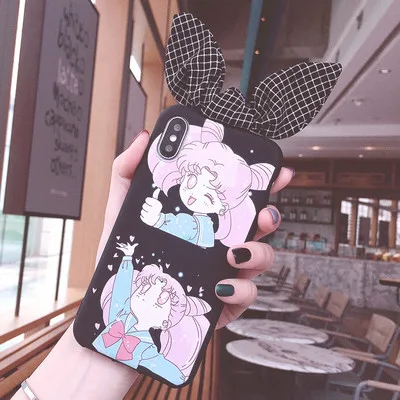 As shown Для iphone XS Max милый 3D Сейлор Мун лук чехол для телефона для iphone X XR XS 6 6S 7 8 plus 4S 5S мультяшная Девочка Кролик уши задняя крышка - Цвет: As shown