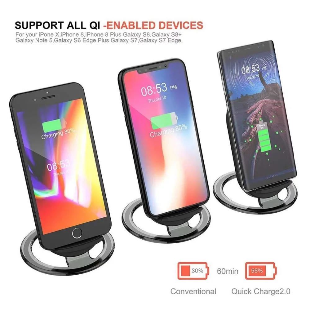 S GUARD Беспроводное зарядное устройство Qi 10 Вт с двумя катушками для iPhone X 8 Plus Samsung