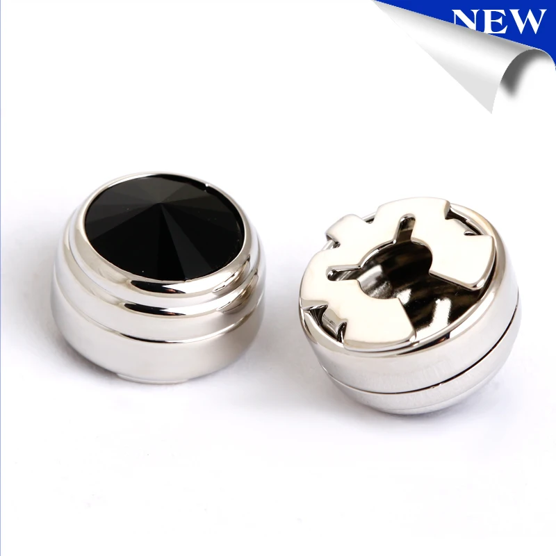 Мужские серебряные классические черные круглые запонки с круглой кнопкой для