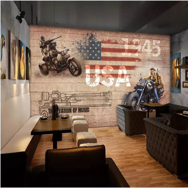 Кастомная обоевая панель Brick Wallpaper 3D American Retro Locomotive Cowboy Mural Wallpapers для ресторана Bar KTV Living Room Wall Murals.