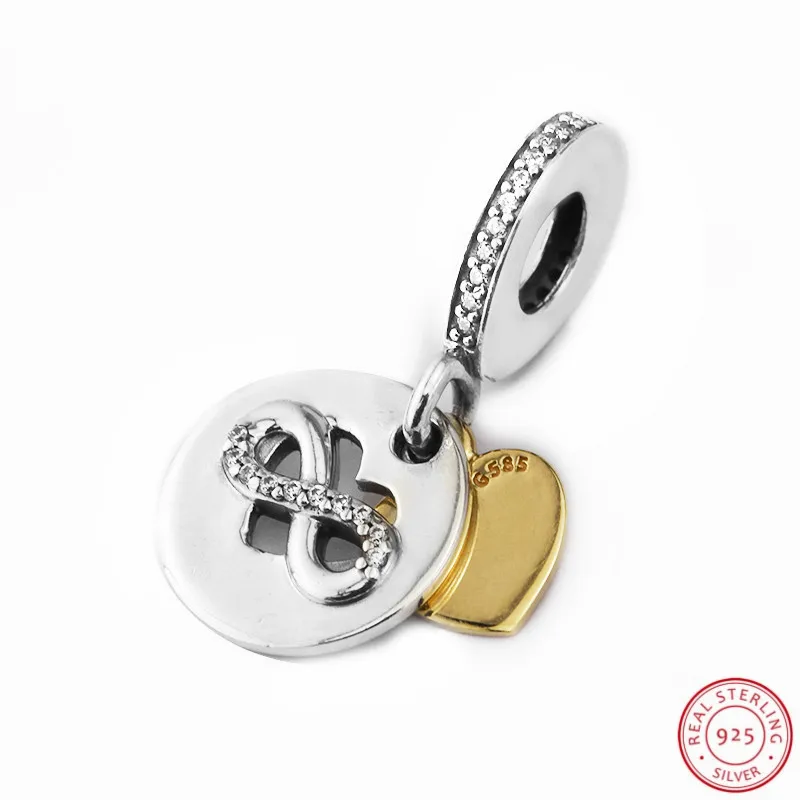 Прозрачный CZ 14 K Золотое сердце безделушки Висячие бусины для женщин Изготовление ювелирных изделий DIY Fit PANDORA Подвески Серебро 925 FL611K