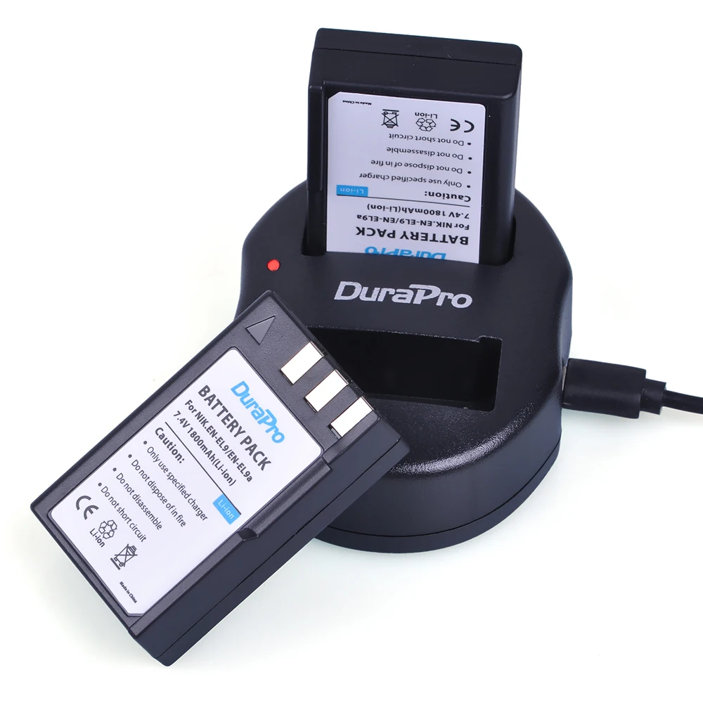 DuraPro 3 шт. 1800 мАч фотоаккумулятор EL9 ENEL9 + двойное зарядное устройство USB для Nikon D40 D40X