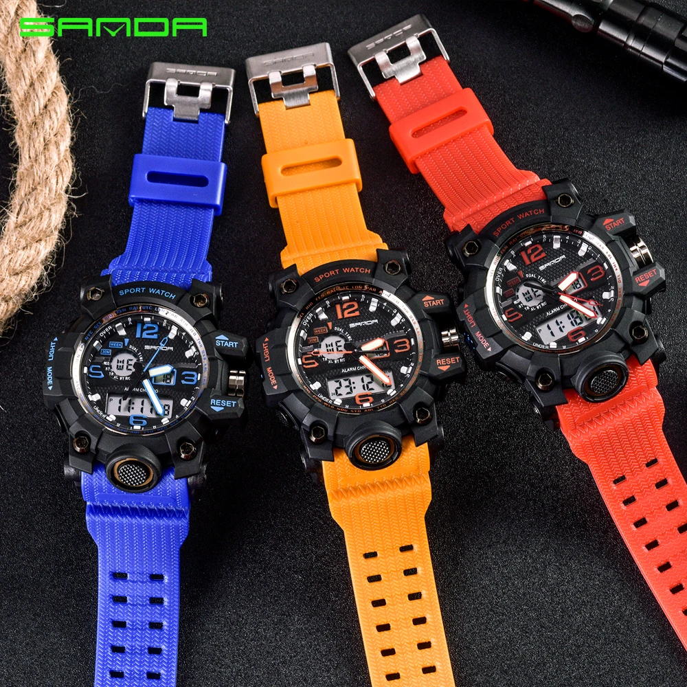 SANDA Sport Watches for Mens Military army Top Brand Luxury Waterproof Date Calendar LED Digital Wristwatches Male clock | Наручные часы