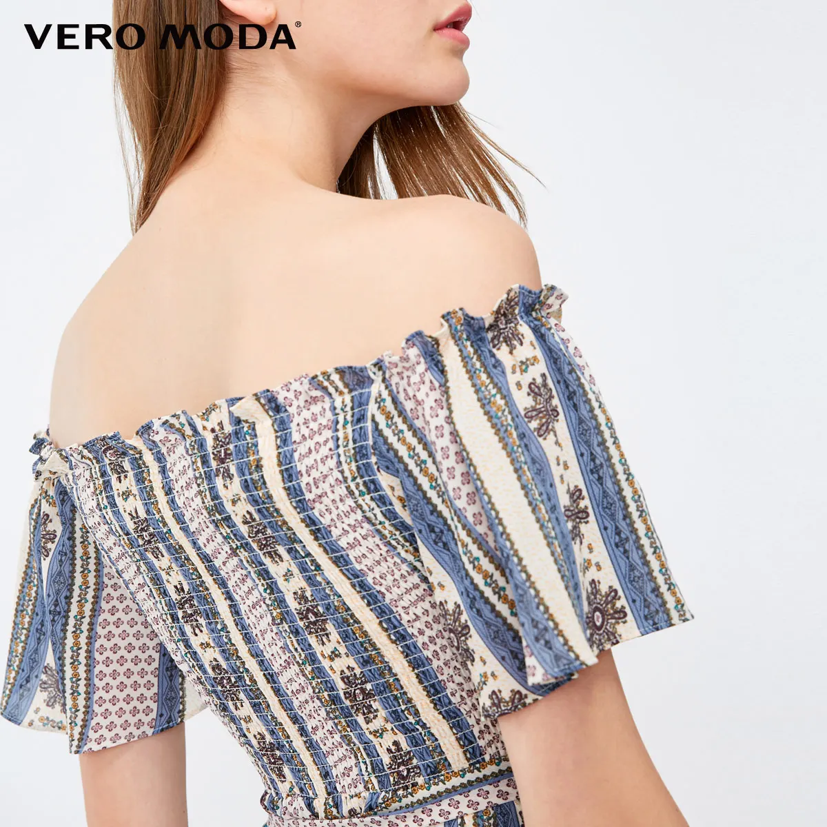 Vero Moda печатное платье с открытыми плечами и запахом на груди Бохо Макси/длинное платье | 31837B519