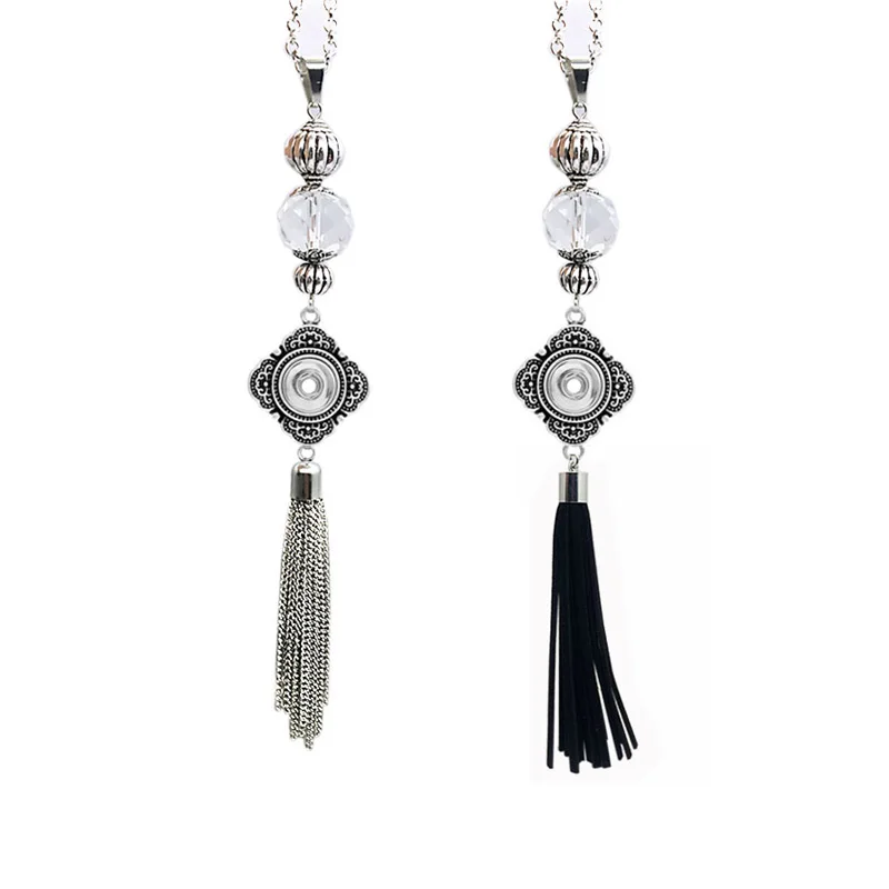 

Tassel Interchangeable Flower Crystal Ginger Necklace 114 Fit 12mm Snap Button Pendant Necklace Charm Jewelry For Women Gift