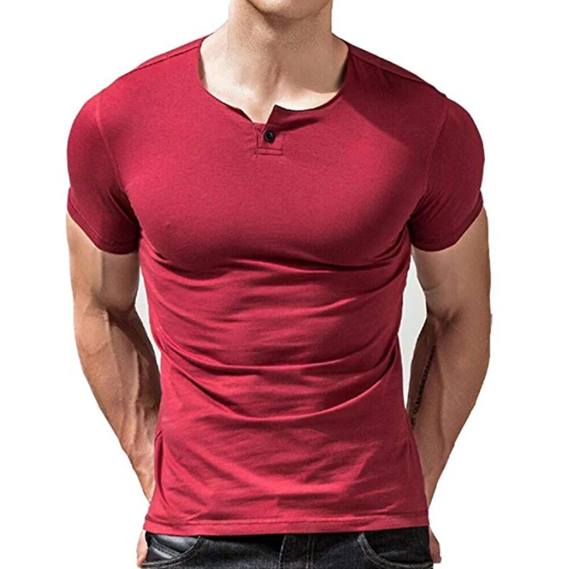 Wine Red MUSCLE ALIVE Мужская футболка Хенли приталенная рубашка с рукавом для мужчин приталенные рубашки хлопок Повседневная футболка для бодибилдинга фитнеса - Цвет: Wine Red