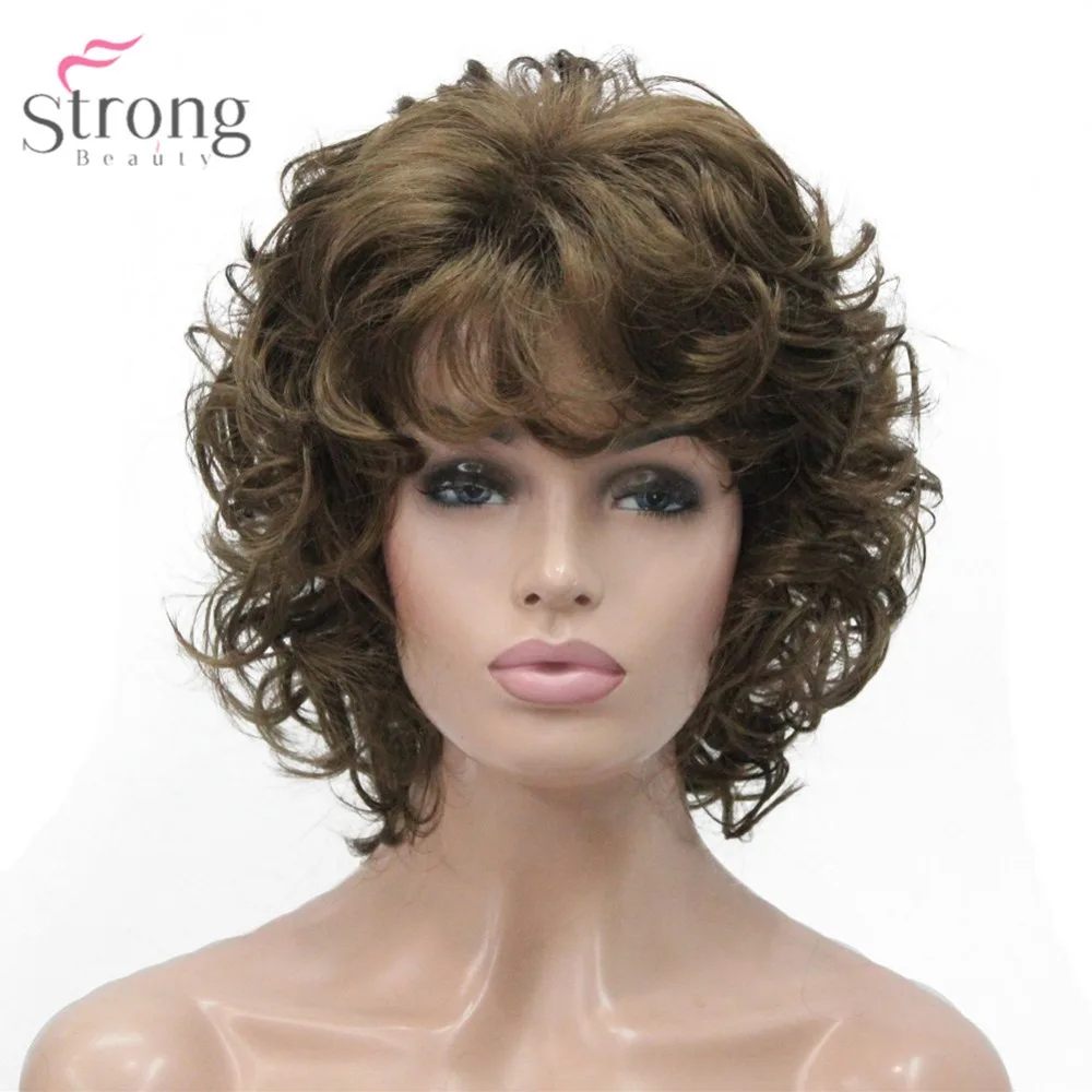 StrongBeauty женский синтетический парик натуральные волосы блонд/черный парик Короткие вьющиеся парики