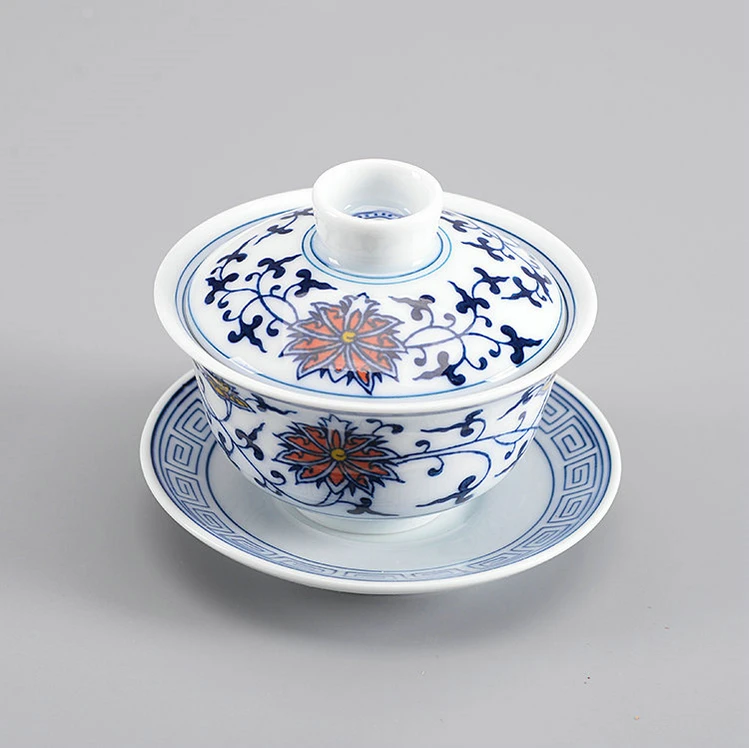 "King tea Mall" Голубой и белый фарфор Твининг Лотос Gaiwan для китайского чая Gongfu Chadao, чайные изделия, чайные сервизы, чайные инструменты, подарки