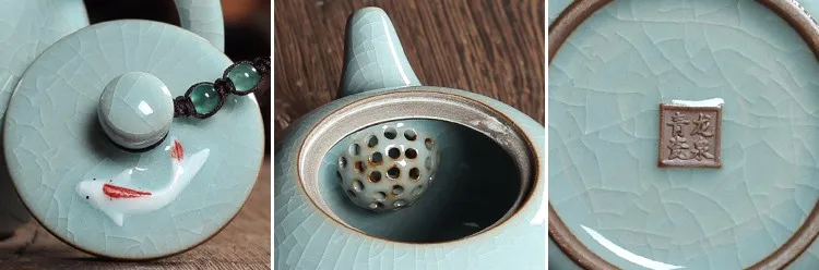Чайник с золотой рыбкой, чайный горшок, хрустящая глазурь, Ge Kiln Longquan Celadon Zisha, керамический китайский чайный горшок, фарфоровый, антикварный чайный горшок