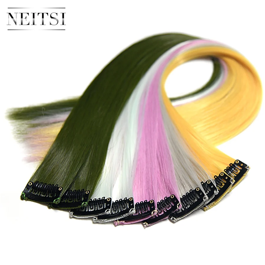 

Neitsi 20'' 5pcs/pack Single Clip In One Piece Synthetic Hair Extensions Straight Hairpiece Pure Color