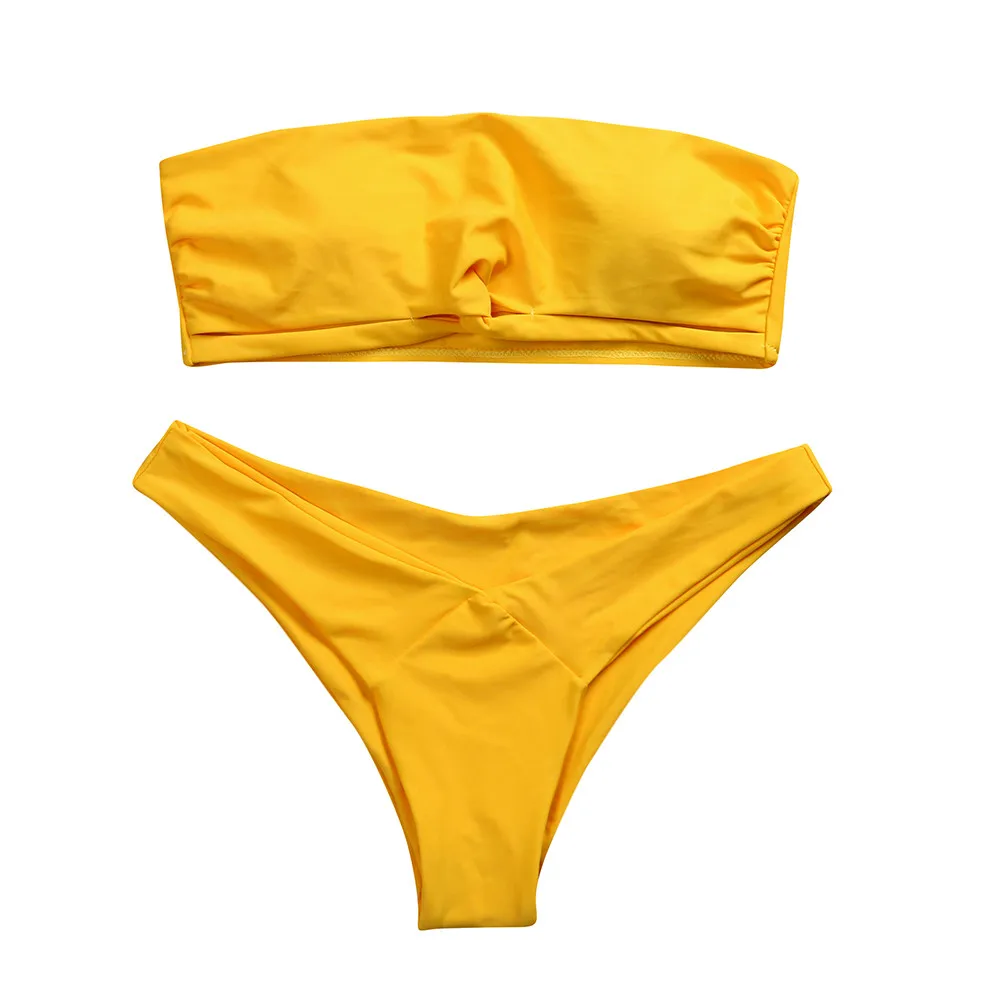 Женский комплект бикини 2018 года с низкой талией однотонный купальник без