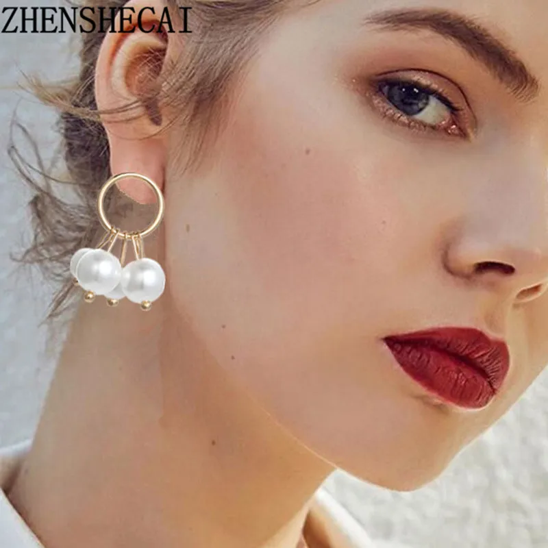 Женские ажурные серьги с подвесками длинные круглой формы имитацией жемчуга