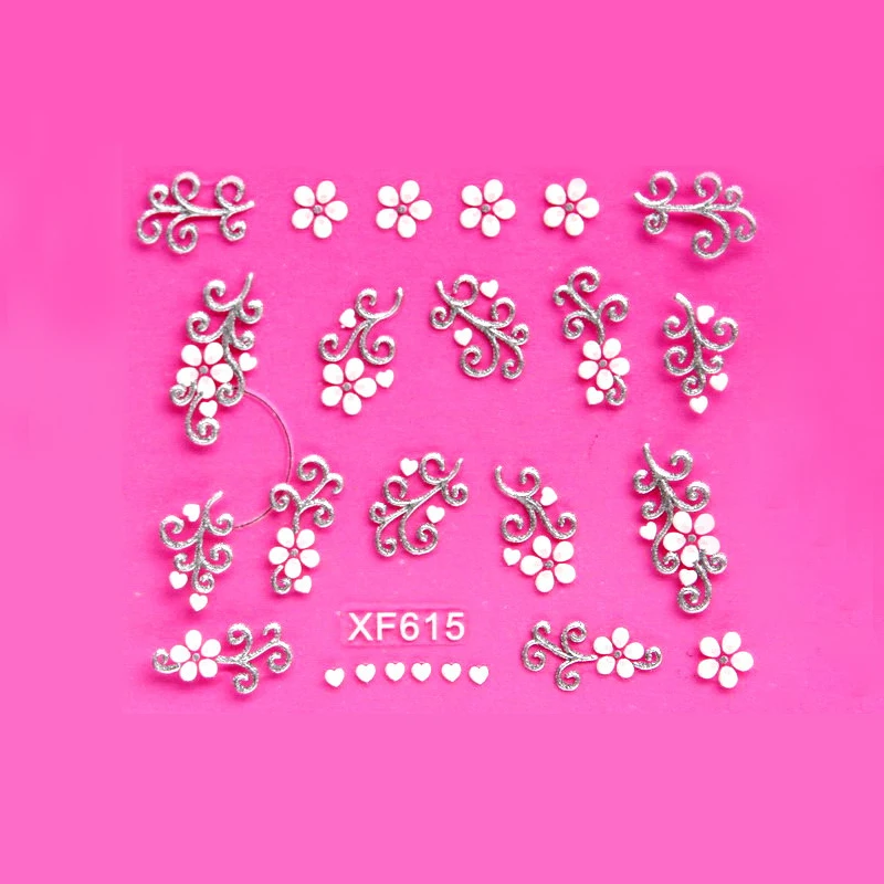 Милые 3D переводные наклейки с белым цветком для дизайна ногтей Переводные