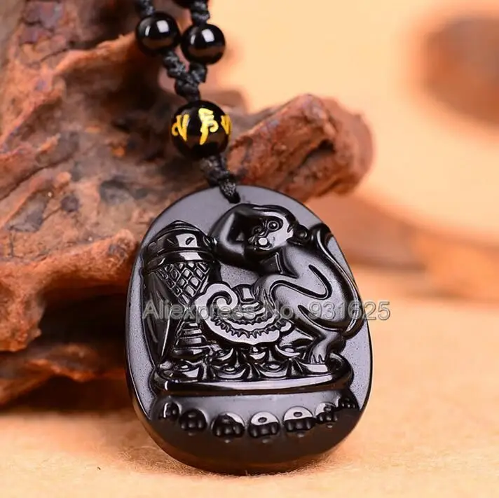 Красивый натуральный черный Обсидиан Резной Цикада обезьяна Лаки Китайский с