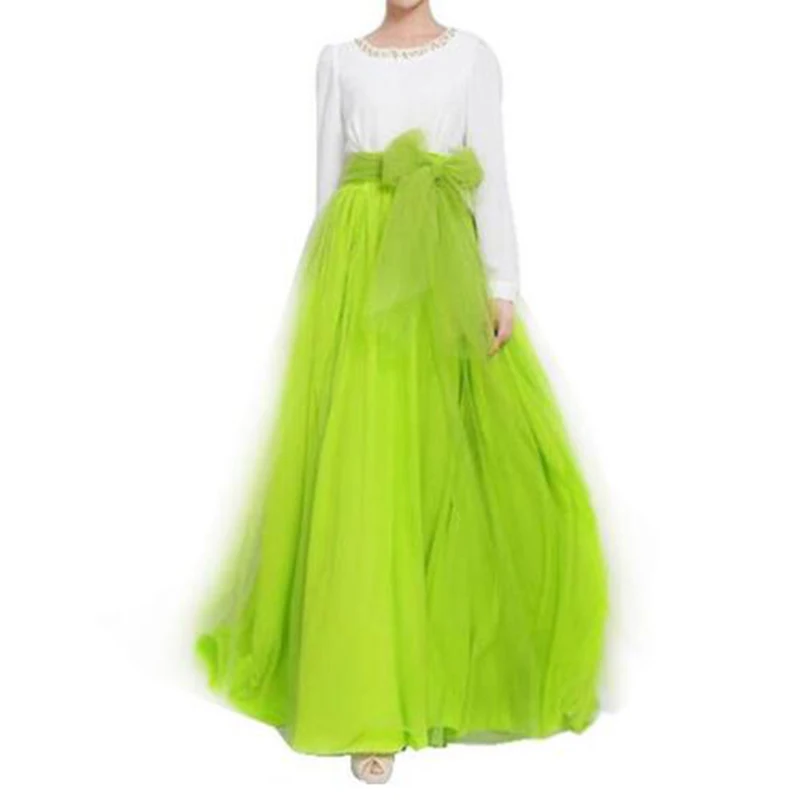 Fruit Green U-SWEAR длинная юбка макси, осенняя Женская фатиновая юбка, юбка-пачка для подружки невесты, бальное платье размера плюс, Faldas Saias Femininas Jupe - Цвет: Fruit Green