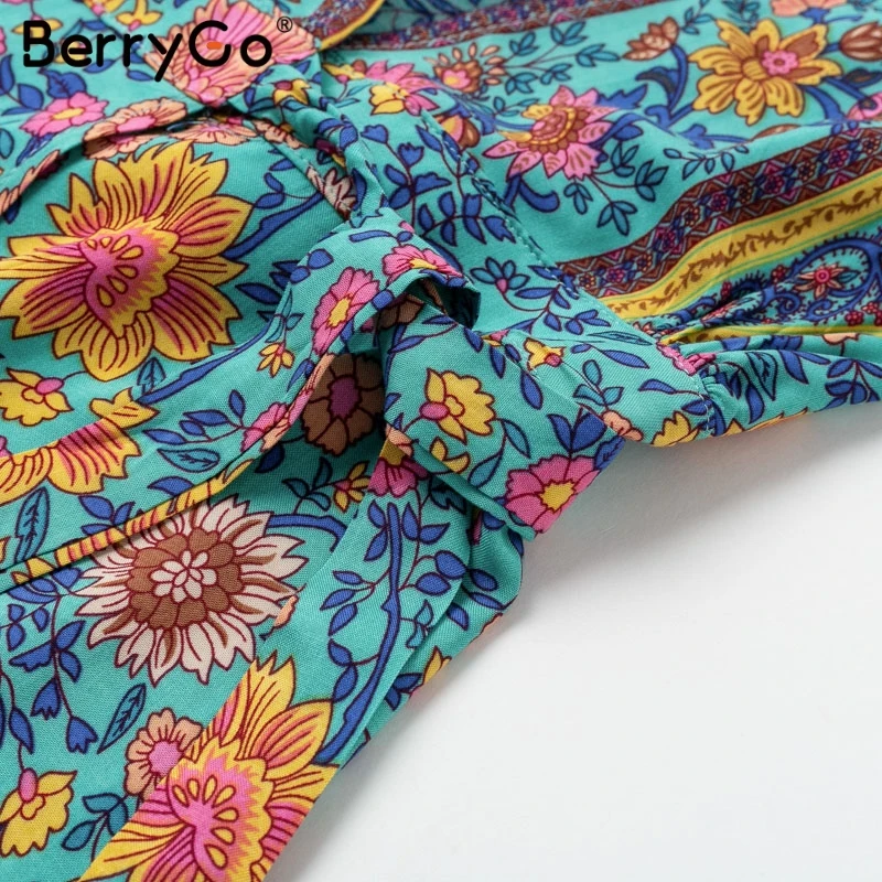 BerryGo богемные платья с цветочным принтом женское платье сексуальное v образным