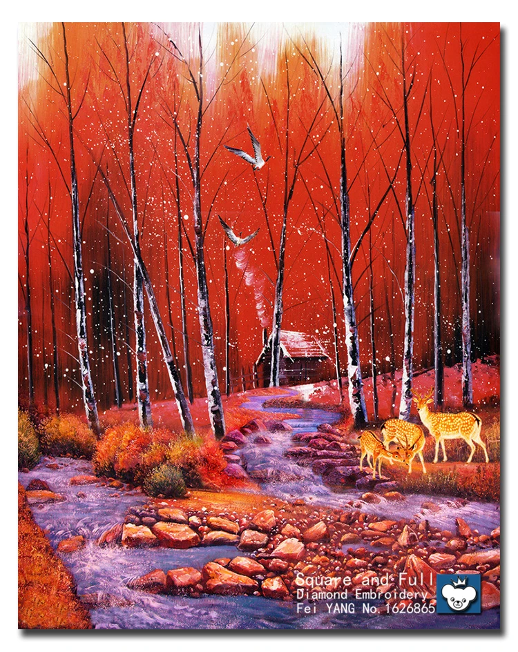 Квадратный алмаз вышивка узор живопись пейзаж клены и оленя алмазной мозаики arts &