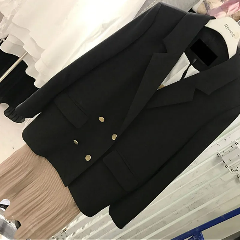Женский пиджак новинка 2019 женский двубортный Модный корейский однотонный костюм