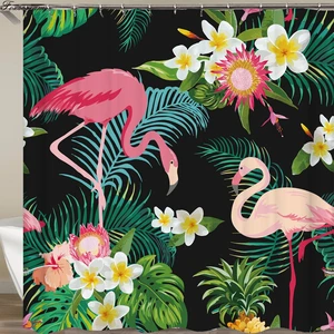 Занавеска для душа Flamigo с крючками, 3d тканевая Водонепроницаемая тропическая Штора для ванной комнаты, коврик
