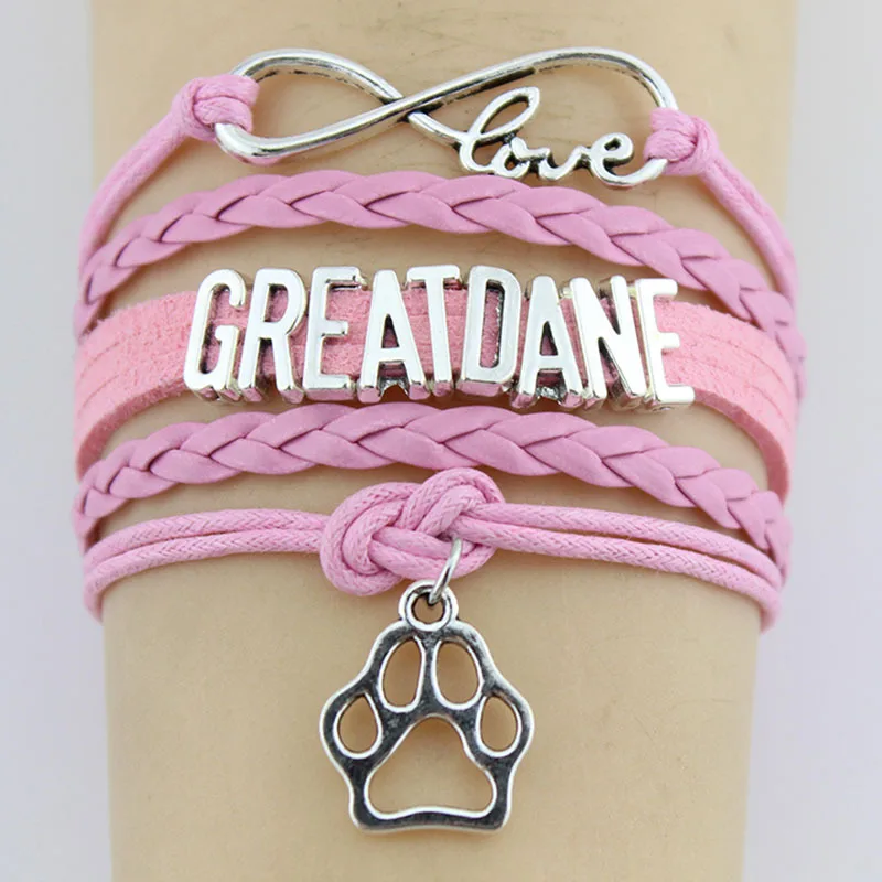 

10PC/lot Infinity Love GreatDane Paw Charm Wrap Bracelets Dog Paw Print Charms Animal Bracelet Gifts Women&Men Bracelets Jewelry