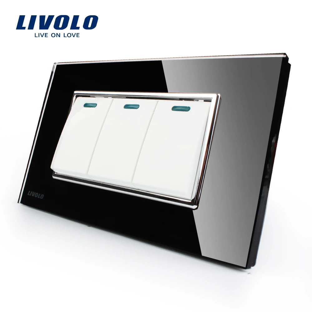 Livolo Роскошный белый кристалл стекло панель 3 Gang 2 Way Кнопка Главная настенный