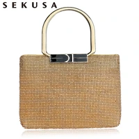 sekusa rhinestones women evening bag chain shoulder handbags crystal handle holder purse day clutch evening wedding bag