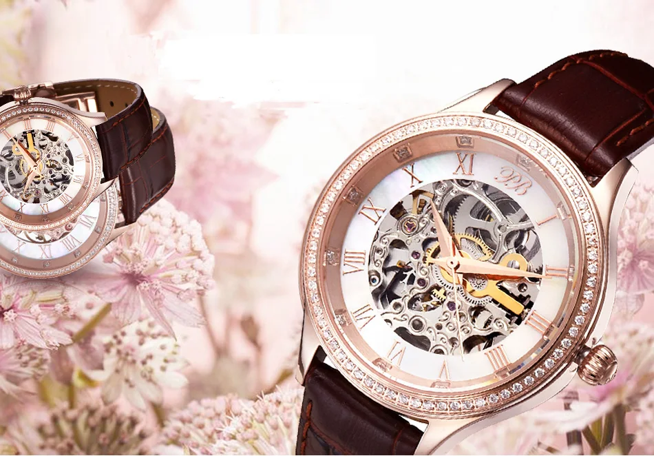 Princess Butterfly Watch автоматические часы женские наручные с римскими цифрами и бабочками, Кварцевые водонепроницаемые механические с кожаным циферблатом