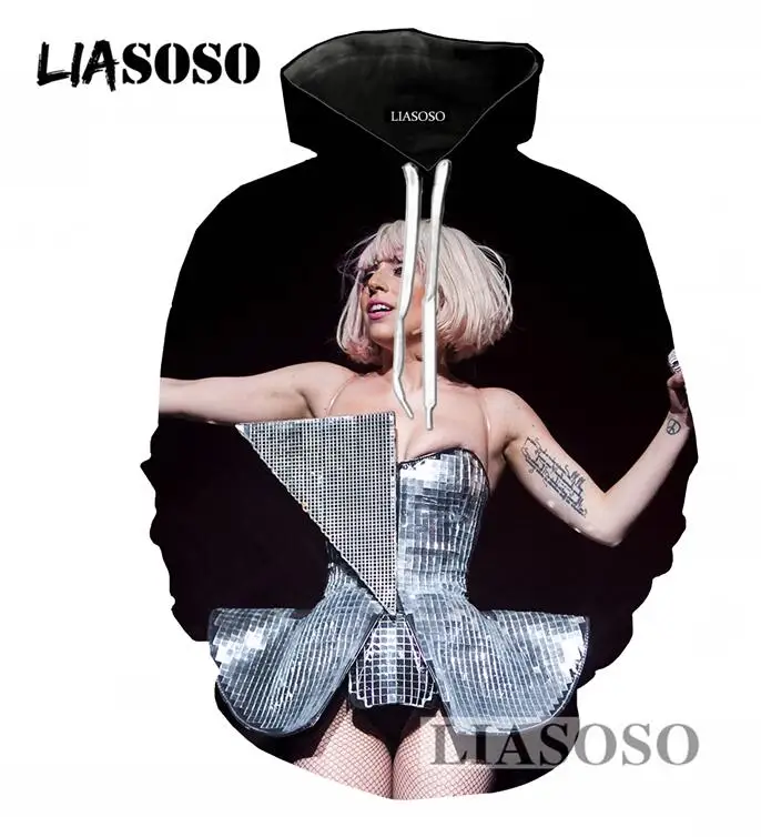 LIASOSO популярный певец Леди Гага толстовки повседневный мужской женский пуловер с