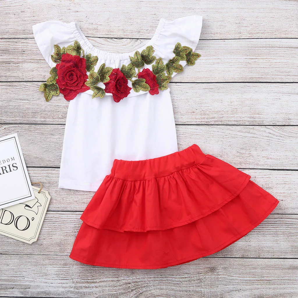 Детский комплект для девочек SAGACE розовый топ с открытыми плечами и вышивкой