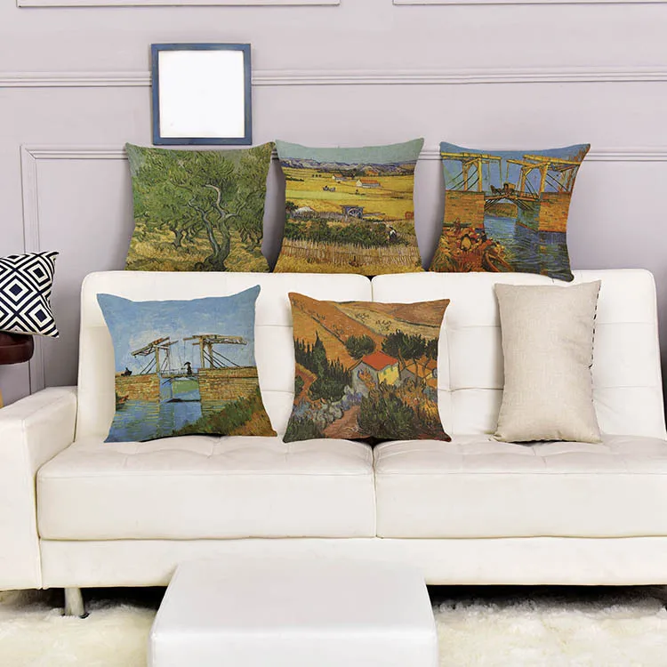 Oil Art style Gogh Painting Polyester cotton Cushion Covers sofa chair throw Pillow Case shop hotel home decoration Gift cojines | Дом и сад