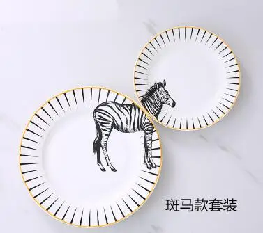 Zebra 2 шт 6/8 дюймов) животный дизайн костяного фарфора тарелка посуда набор керамическая тарелка для салата Жираф - Цвет: Zebra