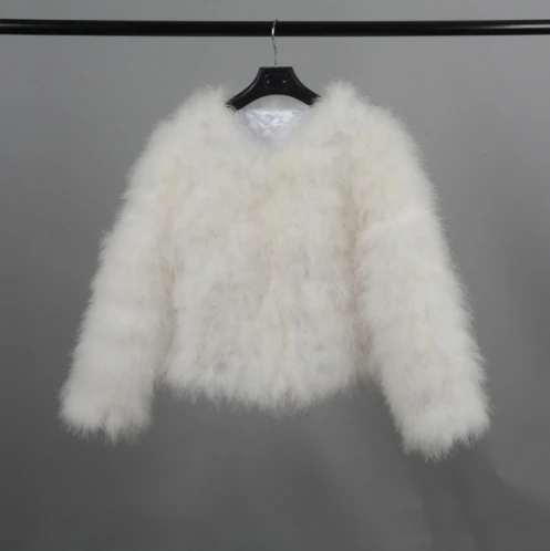 White JKKFURS Новая женская шуба из натурального меха зимняя теплая куртка из натурального страусиного пера меховая Домашняя одежда наивысшего качества S1002 - Цвет: White