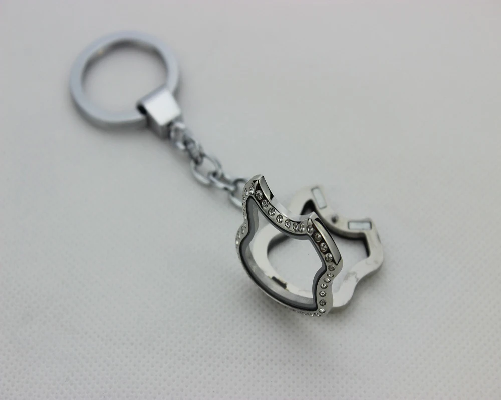 

Bitten Apple Crystal Floating Locket Keychains DIY Stainless Steel Living Locket Keychain Keyrings 5PCS