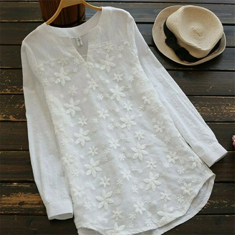 Новая мода женщин Дамы V образным вырезом с длинным рукавом Цветочный Принт