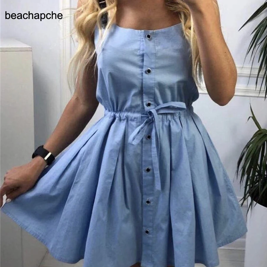 На элегантных кнопках женские платье карман в хлопок летние миди Платья
