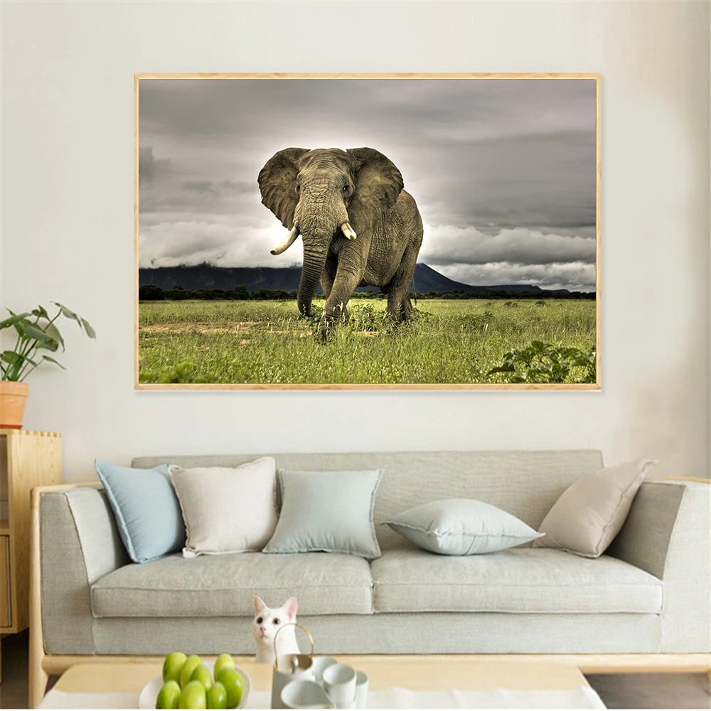Cuadro de elefante africano para pared, pintura en lienzo de estepas para...