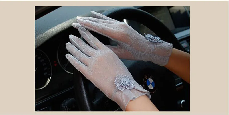 Сексуальные весенне-летние женские короткие перчатки для сенсорного экрана от солнца, модные женские тонкие шелковые кружевные перчатки для вождения 03