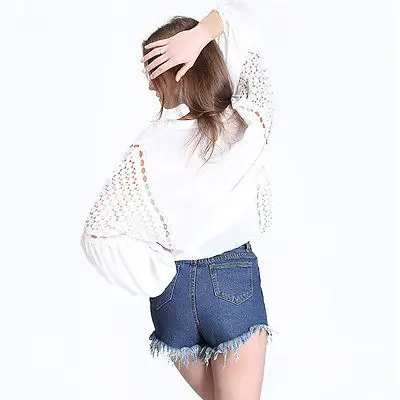 Fashion Women Blouse 2018 Summer Loose Casual Chiffon Shirt Hollow Out Long Sleeve Batwing Lace Tops Blouses | Женская одежда