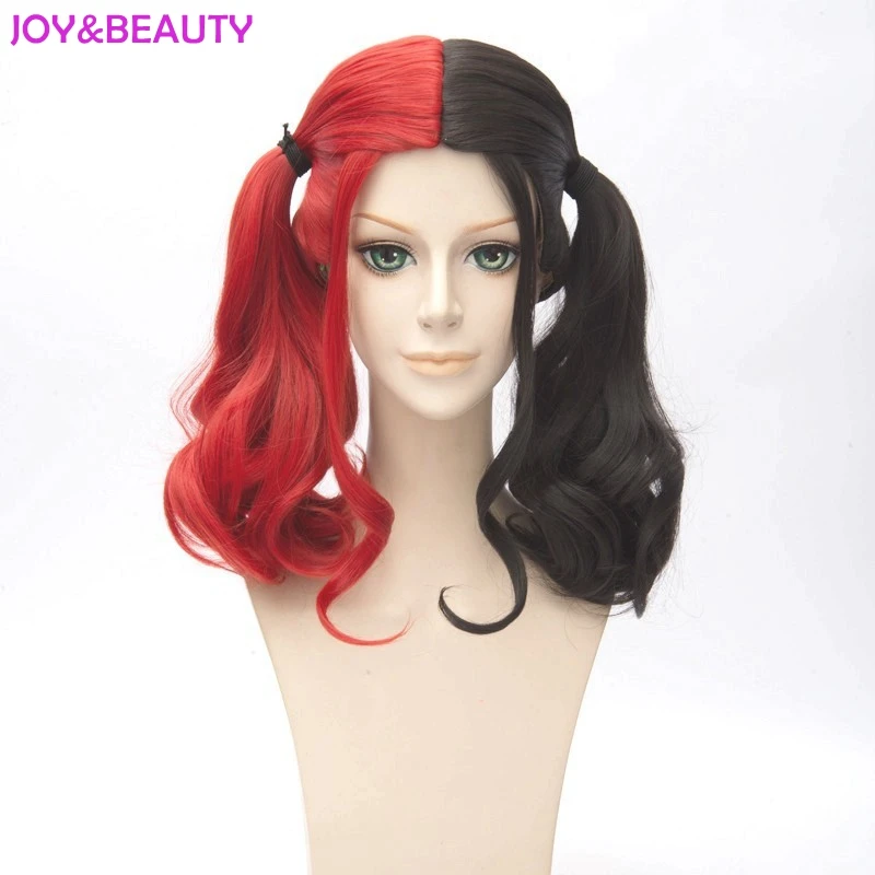 JOY& BEAUTY волосы Harleen Quinzel Харли Квинн косплей парик 45 см короткие красные черные смешанные синтетические волосы парик