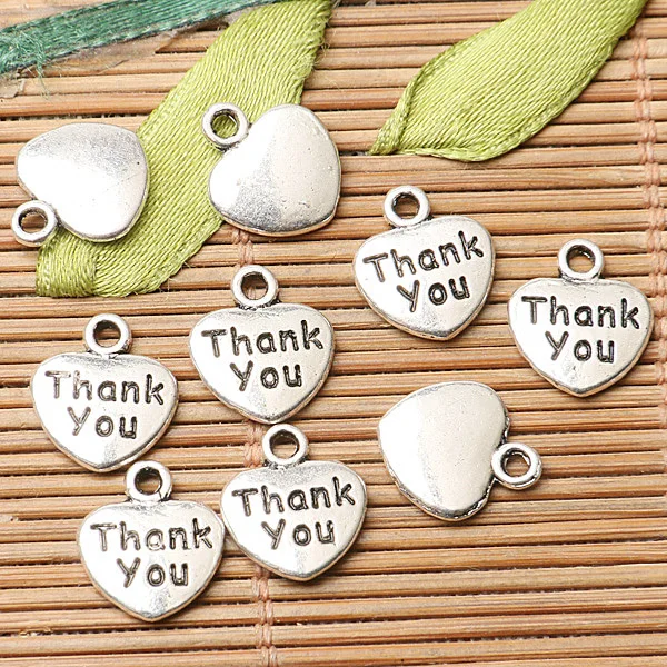 

60pcs tibetan silver color heart shaped Thank you lettering charms EF2615