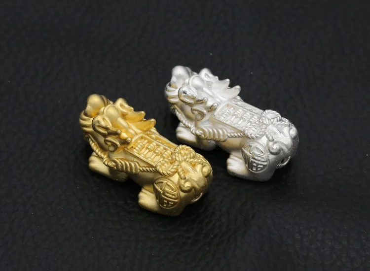3D 999 серебряные бусины Pixiu, настоящее чистое серебро, бусины Fengshui Pixiu, богатство Piyao, бусины на удачу для богатства, DIY ювелирные изделия