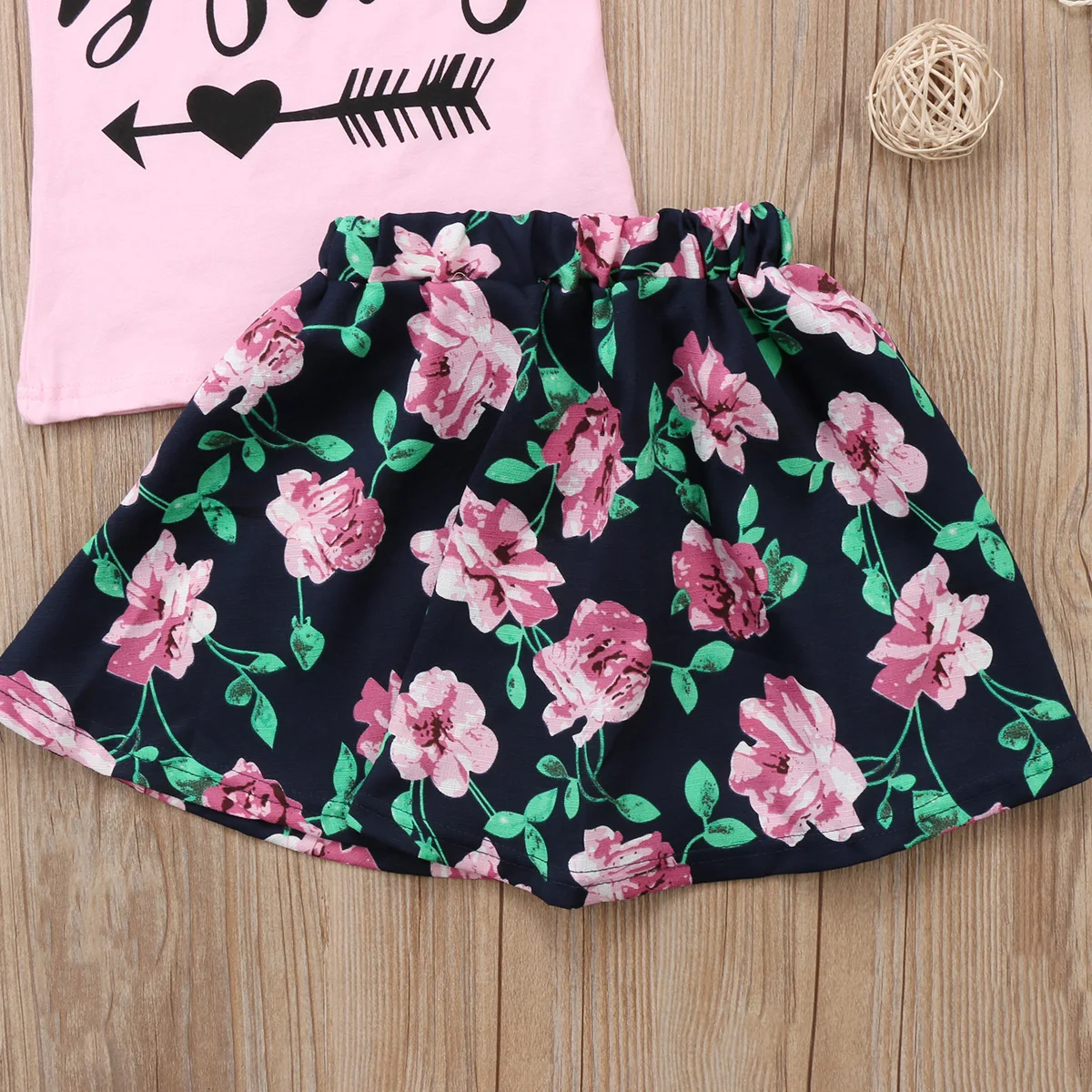 2 шт. Детская футболка с цветочным принтом и юбка|Комплекты одежды для девочек| |