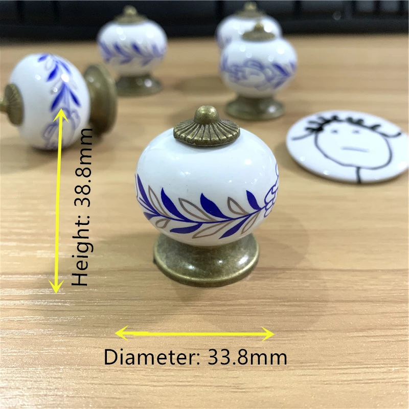 Сине белые фарфоровые ручки LCH 33 мм для детей/Детские керамические шкафов и