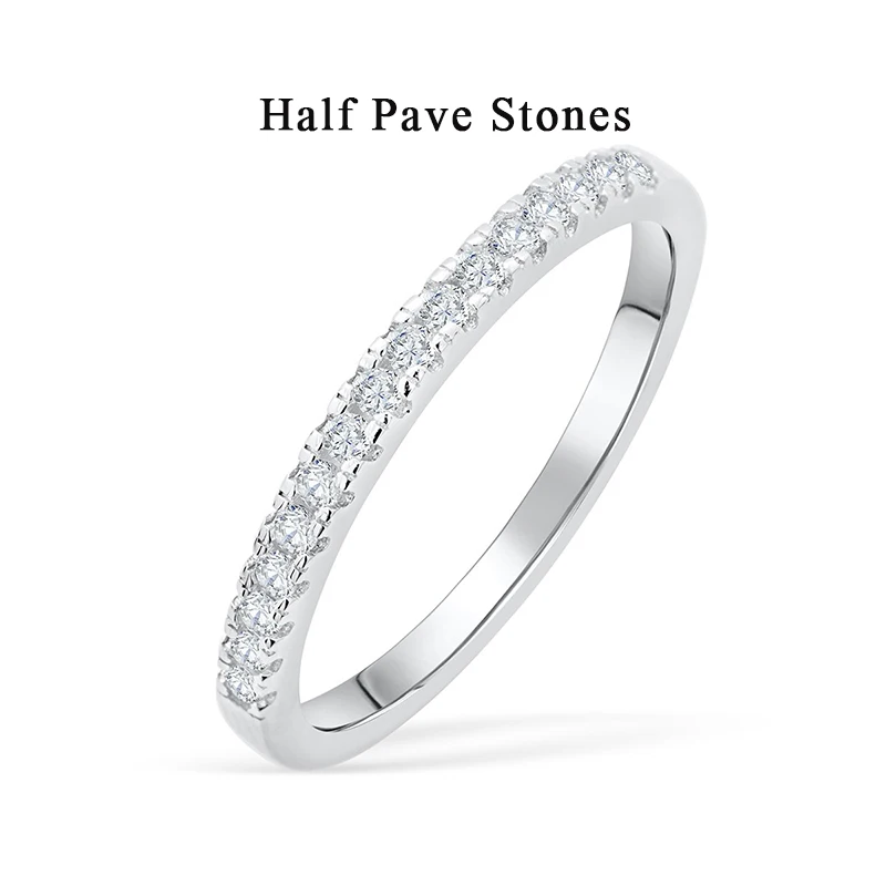 Eternity half pave W Silverwill стерлингового серебра 925 Серебряное обручальное кольцо из розового золота цвет 1,5 ct муассанит женские обручальные кольца для женщин, 2 шт., комплект ювелирных изделий - Цвет основного камня: Eternity half pave W