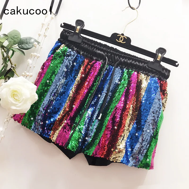 Cakucool женские летние шифоновые шорты свободные эластичные радужные яркие