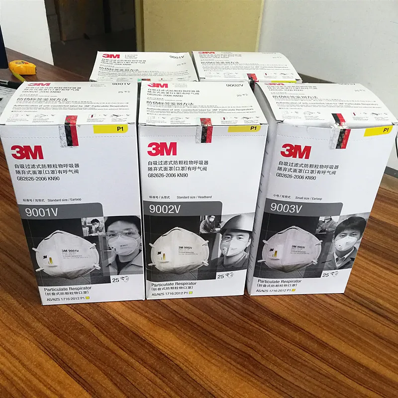 25 шт. 3M 9001V 9002V 9003V анти пыли PM 2,5 маска против гриппа дыхательный клапан нетканый материал маска для взрослых KN90 респиратор