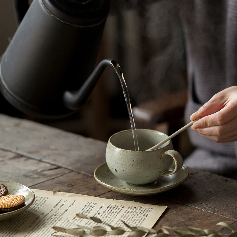 Креативная Ретро Керамическая кофейная чашка ручной работы 200/320 мл с блюдцем